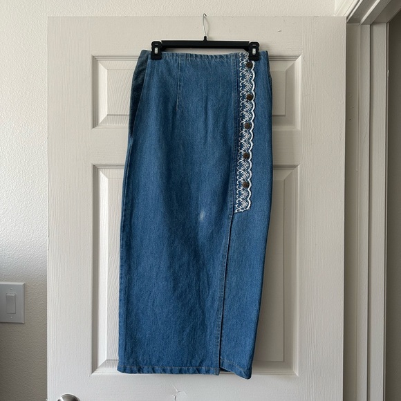 Blue Denim Skirt with Lace Detail - Picture 1 of 5